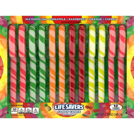 (2 Pack) Life Savers, 5 Flavors Assorted Holiday Candy Canes, 5.28 Oz, 12 Pcs