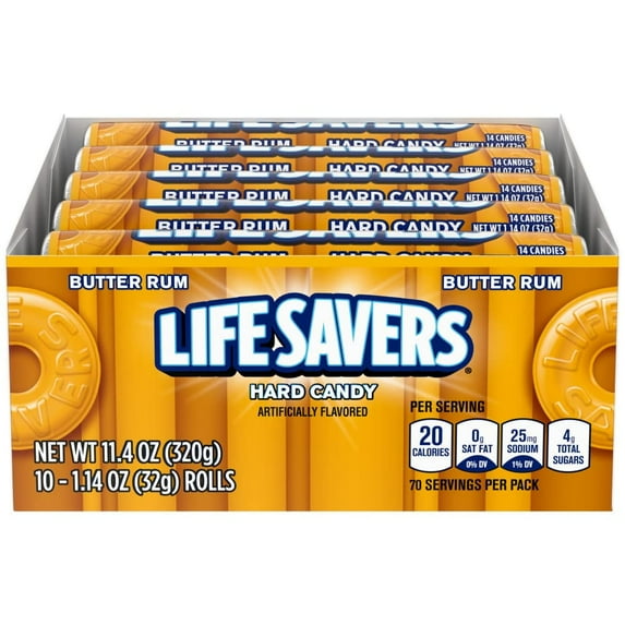 Life Savers Butter Rum Hard Candy, 1.14 ounce (10 Single Packs).
