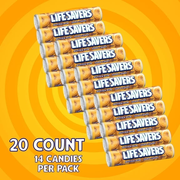 Life Savers Butter Rum Hard Candy Rolls  20 Count Display Pack, 0.84 oz Each, Rich Buttery Rum Flavor
