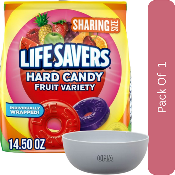 Life Savers Fruit Variety Hard Candy Sharing Size Bag, 14.5 oz-With Olive White Bowl By OMA