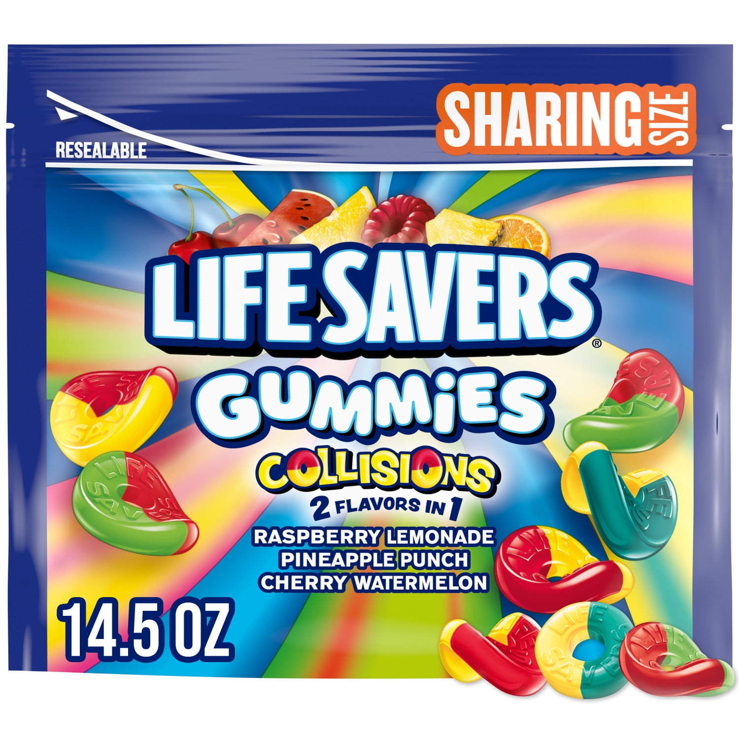 Life Savers Gummies Collisions Gummy Candy Fruit Mix, Sharing Size - 14.5 oz Resealable Bag