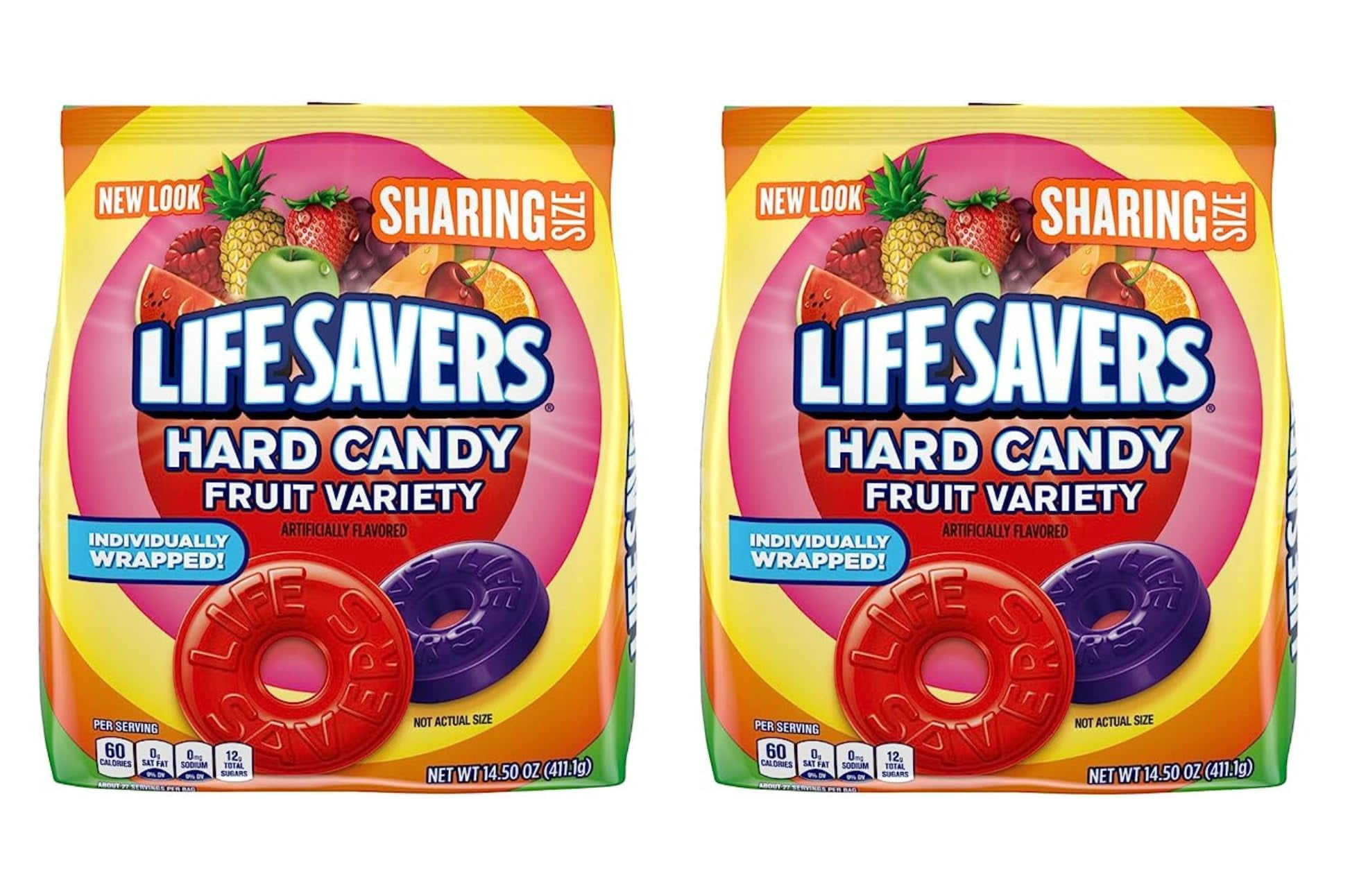 Life Savers Hard Candy BCF26 Fruit Variety Bags - Pack of 2 - Individually Wrapped to Guarantee Freshness - Sharing Size bags - Perfect for Sharing with Others