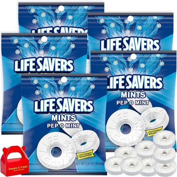 Life Savers Pep-O-Minit Peppermint Hard Candy 5 Bags Individually Wrapped Breath Mints Refreshing Flavor - Office Travel Holiday Sharing - 14.05 oz Total
