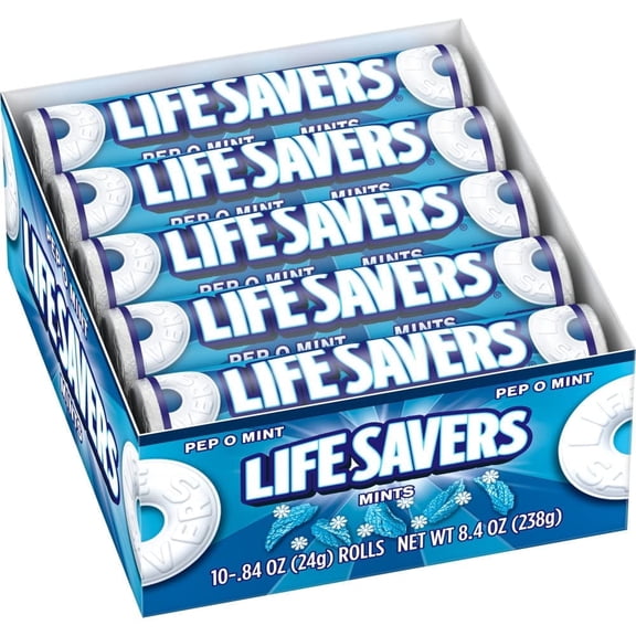 Life Savers Pep O Mint Breath Mints 20 Count Display Box, 0.84 oz Rolls, Classic Peppermint Candy