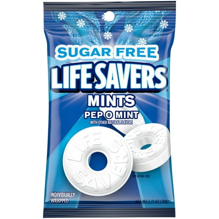 Life Savers Pep-O-Mint Sugar Free Breath Mints Hard Candy - 2.75 oz Blue Bag