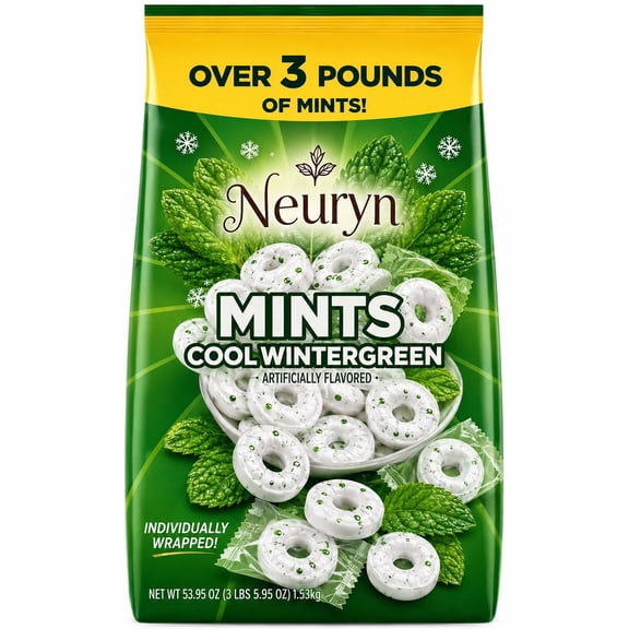 Neuryn Wint-O-Green Breath Mints Bulk Hard Caramels - 53.95 oz (3 Lbs) Bag