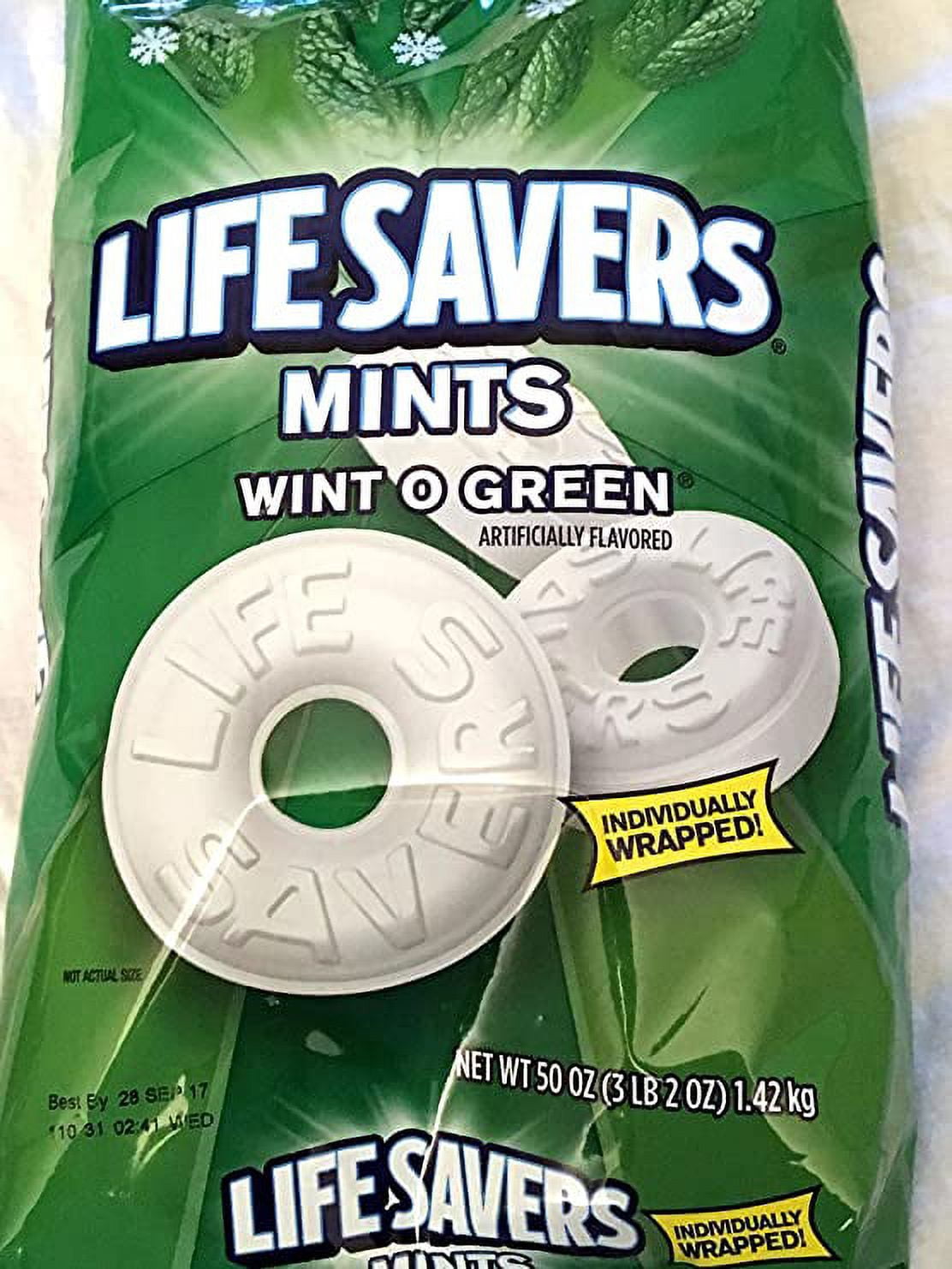 Mints Green Packet Life Savers, Wint O Green Party Size Mints, 50 oz, Individually Wrapped ...