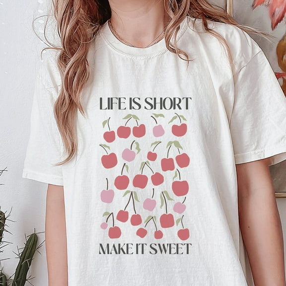 Life is Short Make it Sweet Shirt, Comfort Colors Boho Fruit Shirt, Motivational Tee, Boho Quote Shirt, Inspirational Tee, Fruit Shirt (Colors:Ivory; Sizes:M;)