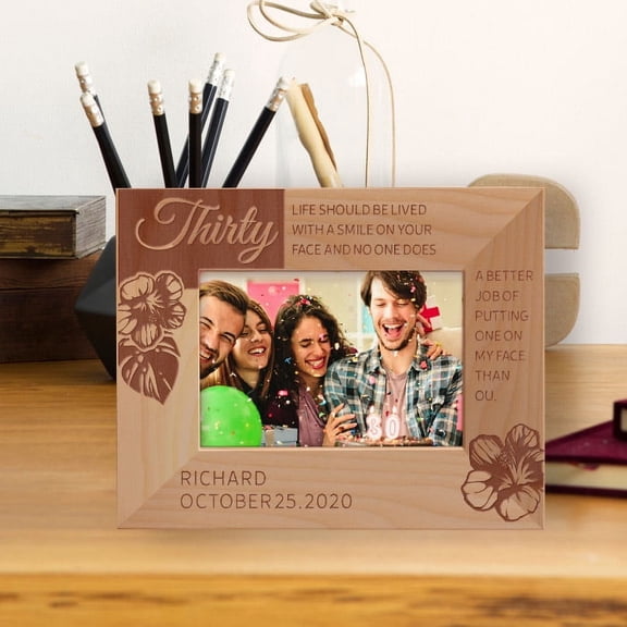 Life Should Be Lived With A Smile On Your Face Personalized Wooden Frame-5" x 3 1/2" Brown Horizontal