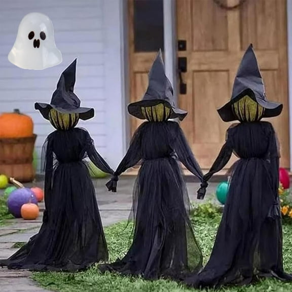 Life-Size Light-Up Screaming Witches Halloween Decor - 1PCS Outdoor LED Animated Witch with 7 Color Changing Lights & Sound Activation, Scary Yard Decoration