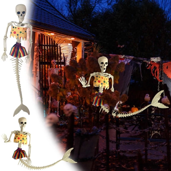Life Size Skeleton Mermaid Skeleton Halloween Outdoor Decorations, Realistic Posable Joints Mermaid Bones Scary Halloween Skeleton Life Size For Graveyard Haunt