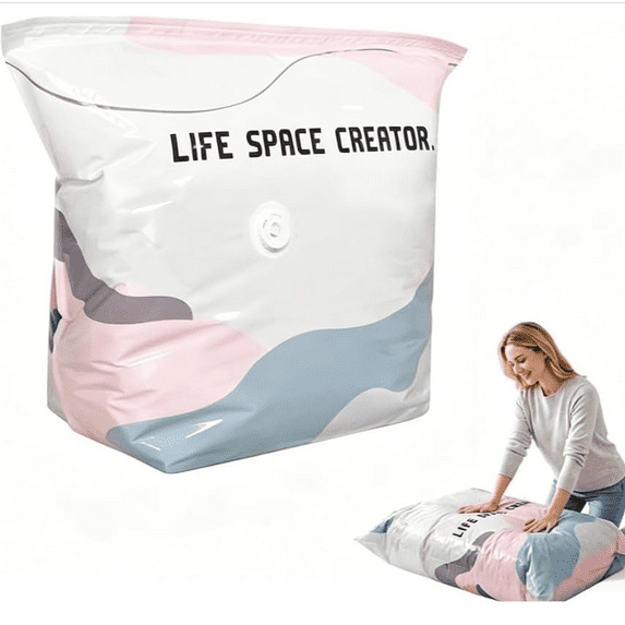 Life Space Creator Storage Bags, 3D No-Pump Vacuum Bags - Press & Seal by Hand or Sit, Space-Saving Cubes for Comforters, Down Jackets, Bedding - Leak-Airtight & Dust-Proof Small 27×19×11"