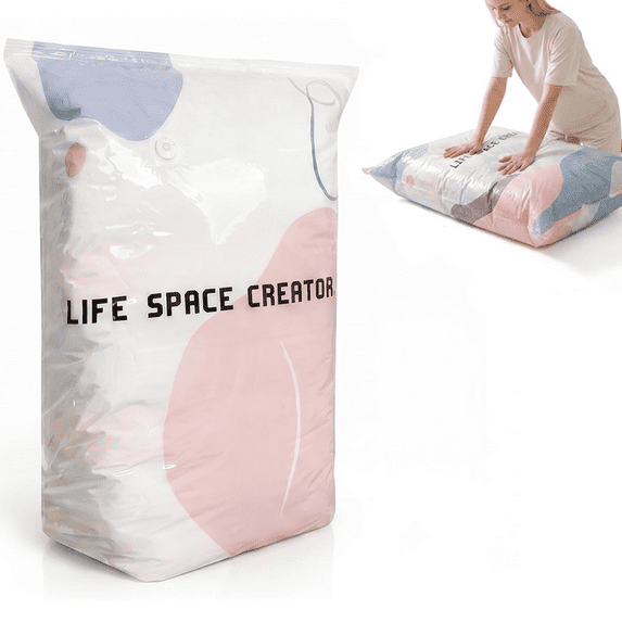 Life Space Creator Storage Bags 80% Compression Extra Large Capacity 3D Roll up Vacuum Bags No Pump Needed Seal Bags for Comforters Blankets Jumbo Bedding Packing Cubes Travel Large 39×31×15"