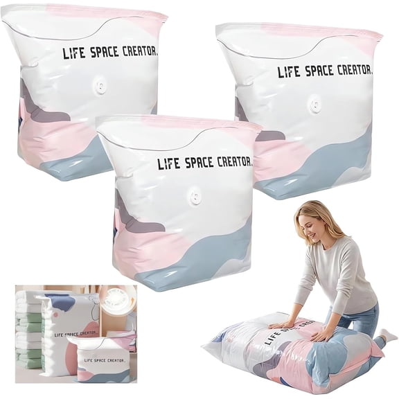 Life Space Creator Storage Bags 80% Compression Extra Large Capacity 3D Roll up Vacuum Bags No Pump Needed Seal Bags for Comforters Clothes Blankets Jumbo Bedding