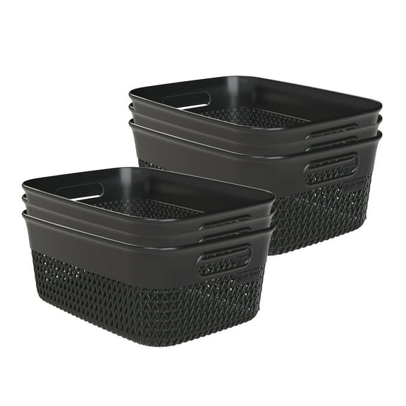 Life Story 10 Qt Decorative Storage Basket, Medium Plastic Home Organizer, Black, 6 Pack