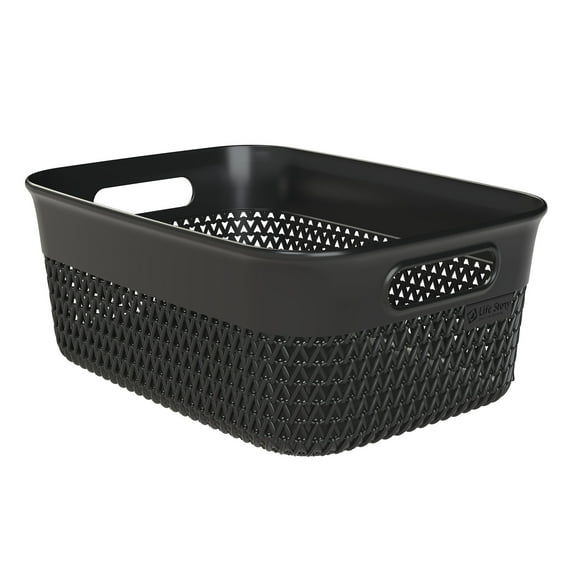 Life Story 10 Quart Decorative Storage Basket, Medium Plastic Home Organizer, Black