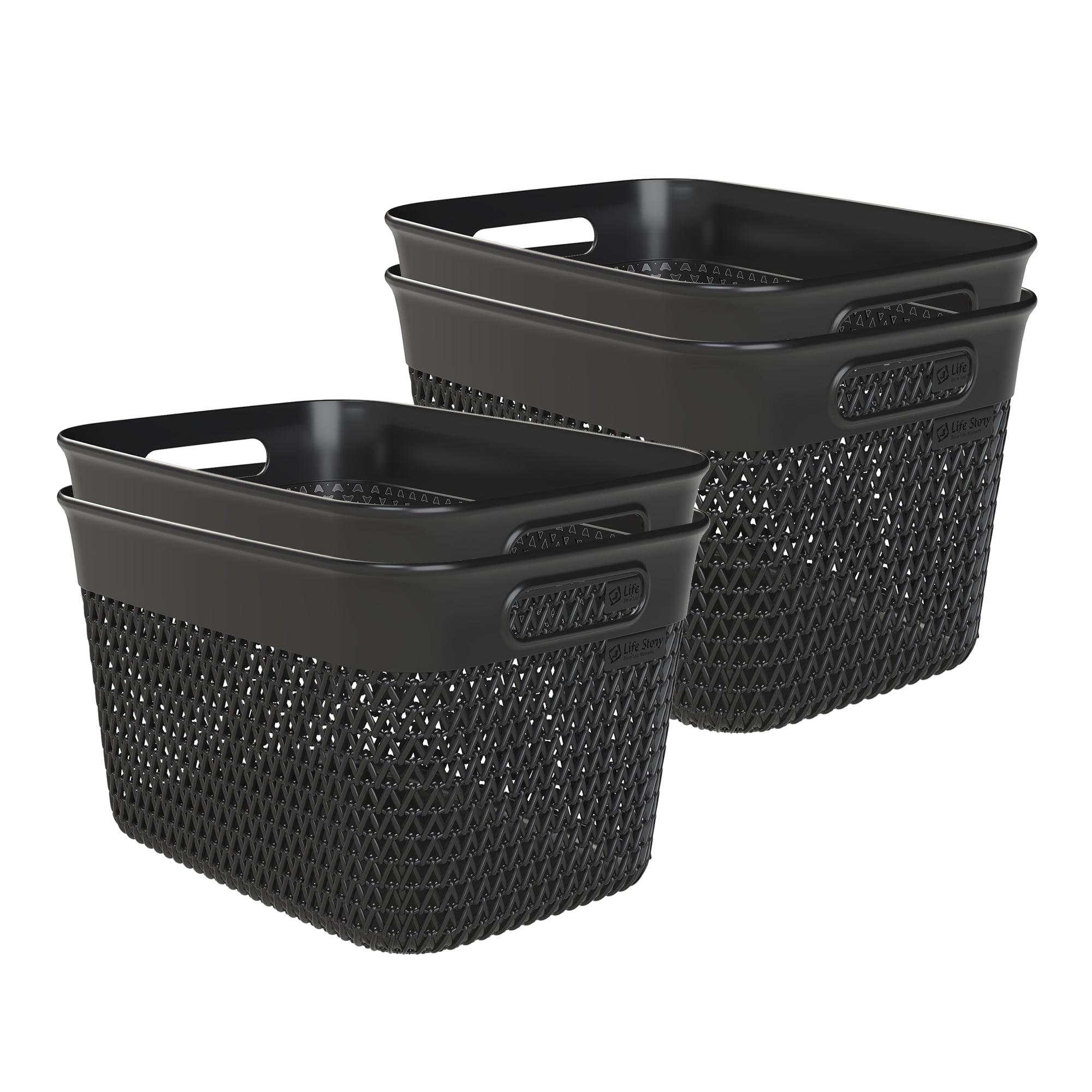Life Story 16 Quart Decorative Storage Basket, Large Plastic Home Organizer, Black, 4 Pack