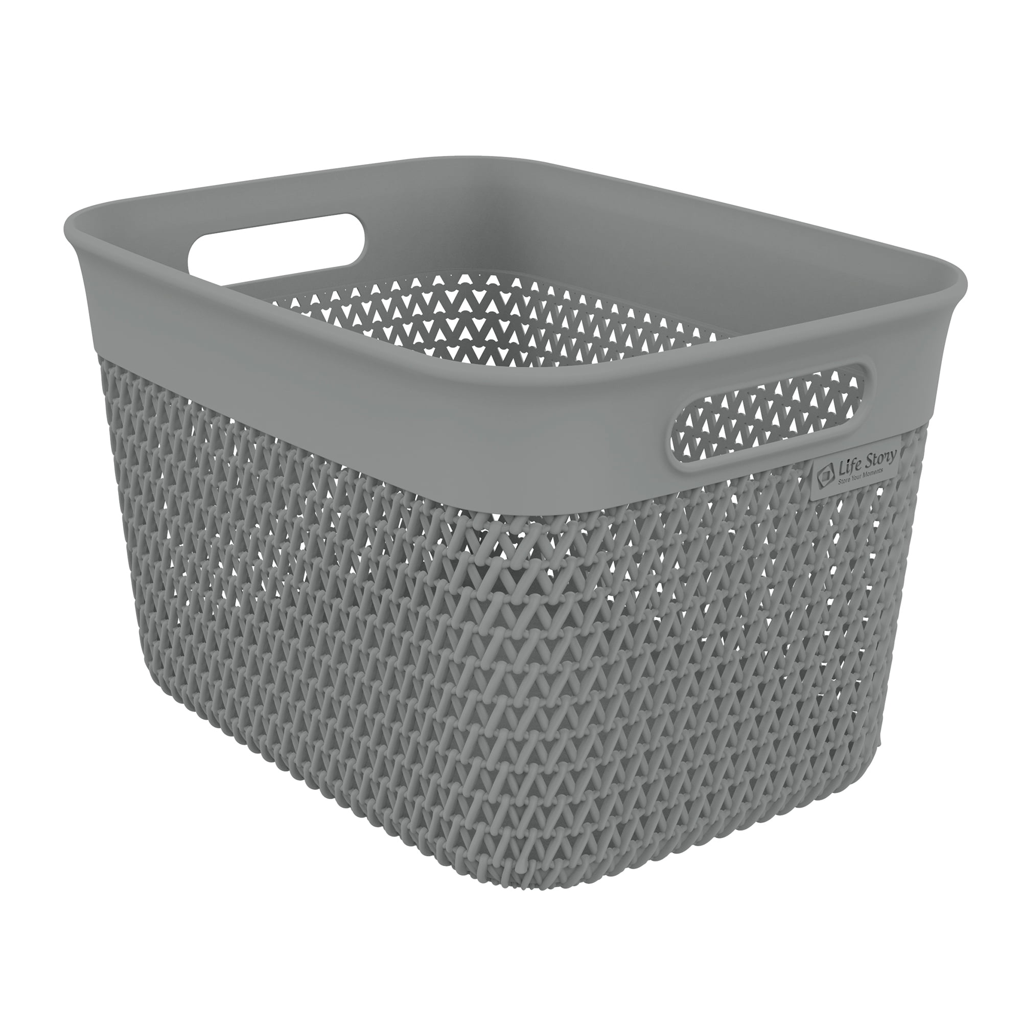 Life Story 16 Quart Decorative Storage Basket, Large Plastic Home Organizer, Gray