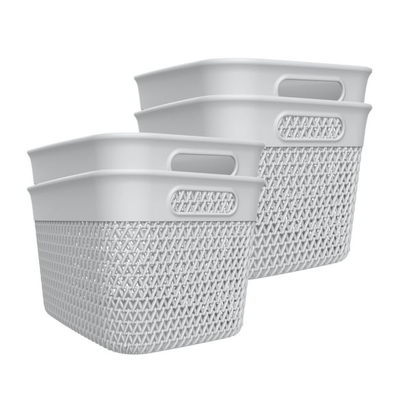 Life Story 16 Quart Decorative Storage Basket, Large Plastic Home Organizer, White, 4 Pack