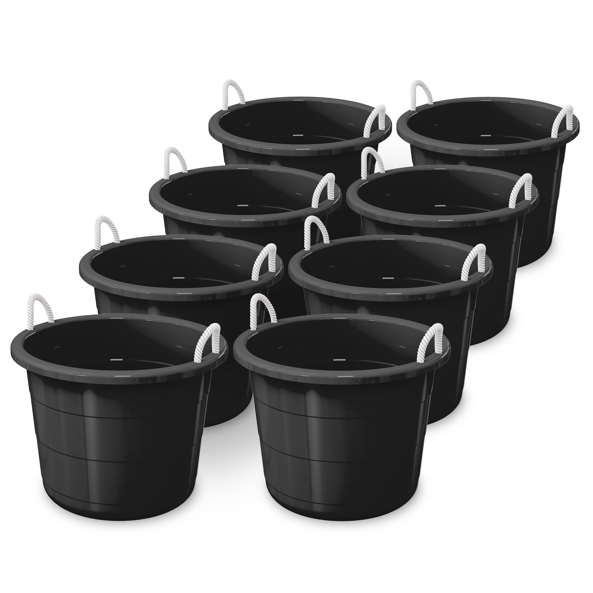 Life Story 17 Gal Flexible Plastic Storage Bucket w/ Handles, Black, 8 Pack
