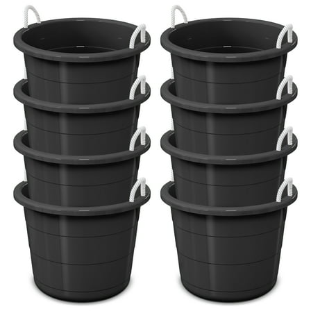 Life Story 17 Gal Flexible Plastic Storage Bucket w/ Handles, Black, 8 Pack