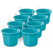 Life Story 17 Gal Round Open Storage Bucket with Rope Handles, Teal, 8 Pack