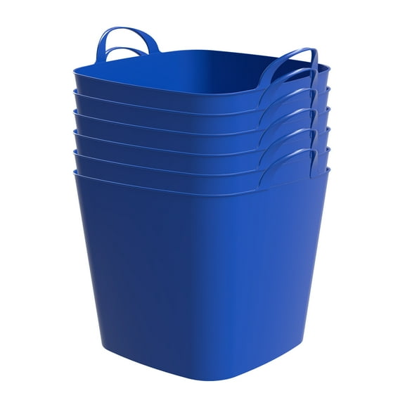 Life Story 26 Qt Flexi Tub, Versatile Storage Tote Home Organizer w/ Handles, Blue, 6 Pack