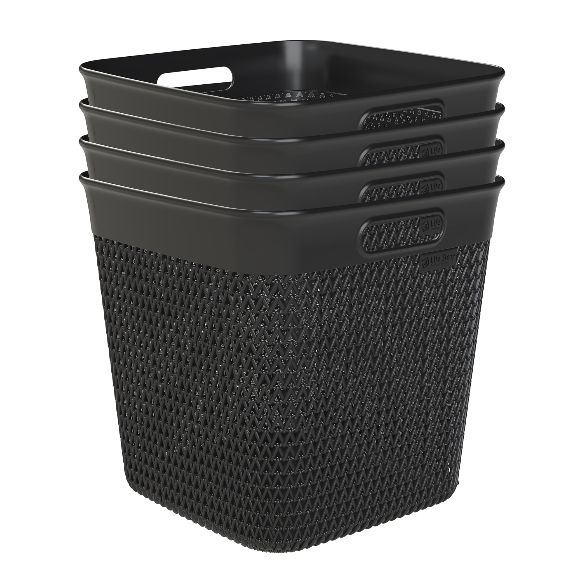 Life Story 26 Quart Decorative Storage Basket, XL Plastic Home Organizer, Black, 4 Pack