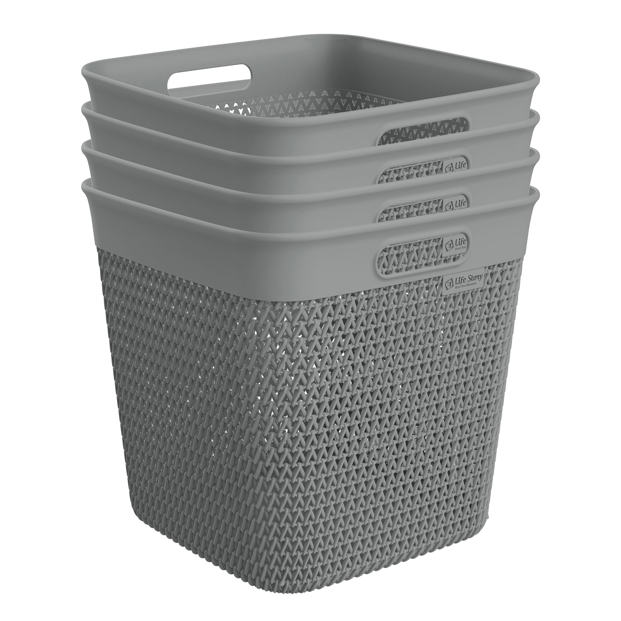 Life Story 26 Quart Decorative Storage Basket, XL Plastic Home Organizer, Gray, 4 Pack