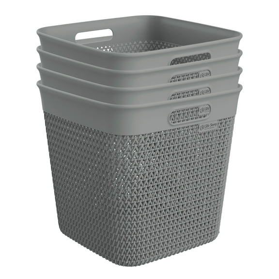 Life Story 26 Quart Decorative Storage Basket, XL Plastic Home Organizer, Gray, 4 Pack