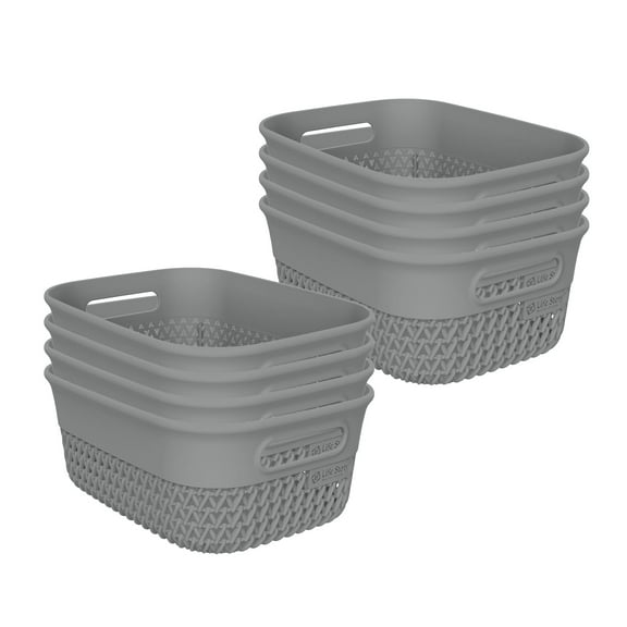 Life Story 4 Quart Decorative Storage Basket, Small Plastic Home Organizer, Gray, 8 Pack