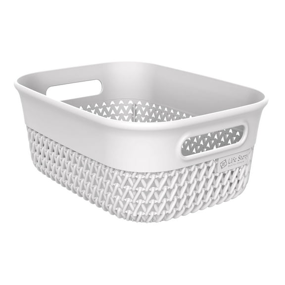 Life Story 4 Quart Decorative Storage Basket, Small Plastic Home Organizer, White