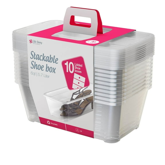 Life Story 5.7L Shoe and Closet Storage Box Stacking Containers, (10 Pack)