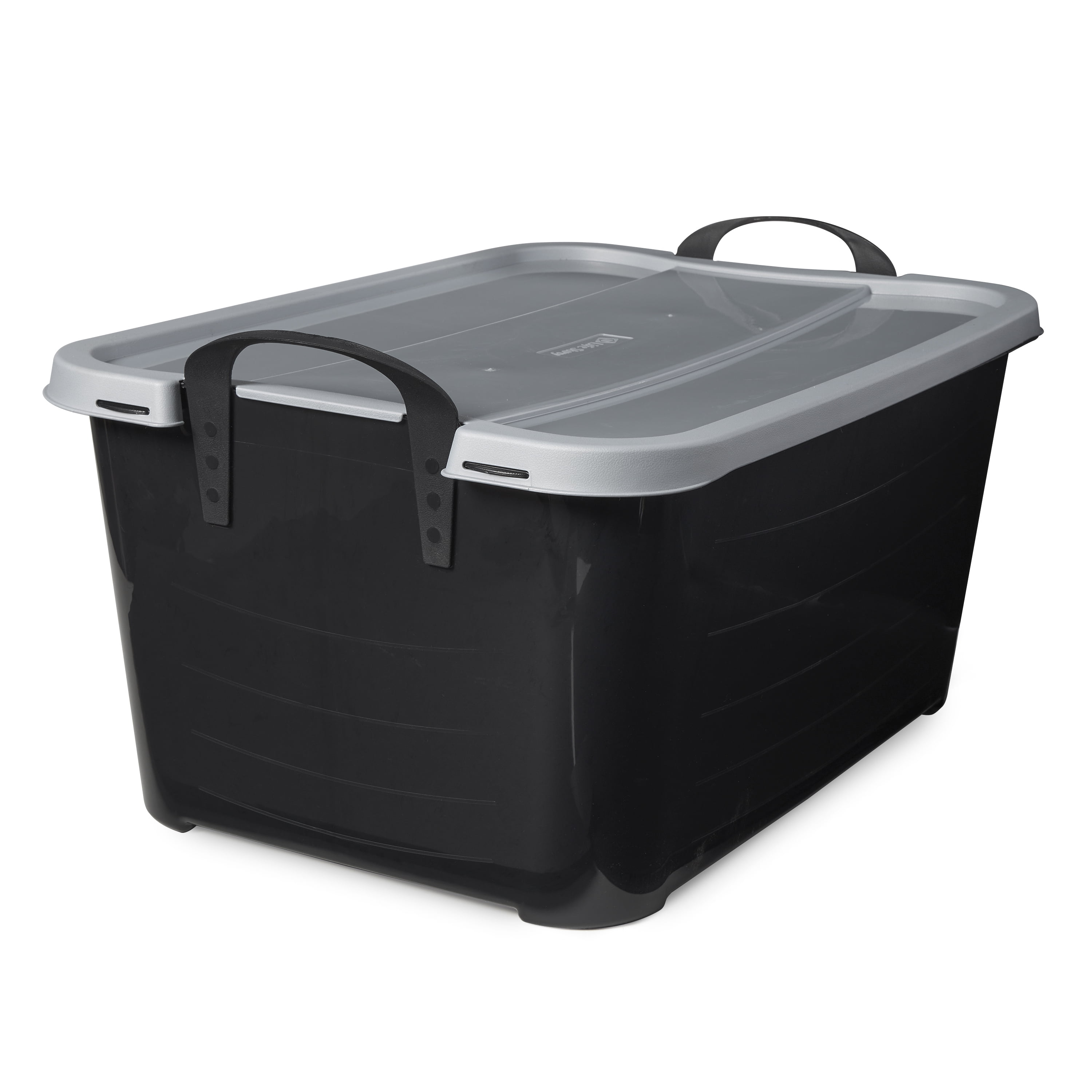 Black and Gray Stackable Plastic Lidded Storage Box for Kids, 55 Quart