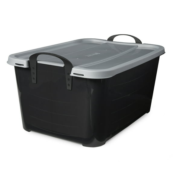 Life Story 55 Qt Stackable Storage Bin, Heavy Duty Lidded Container, Black/Gray, 12 Pack