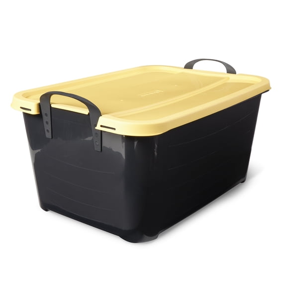 Life Story 55 Qt Stackable Storage Bin, Heavy Duty Lidded Container, Black/Yellow, 12 Pack