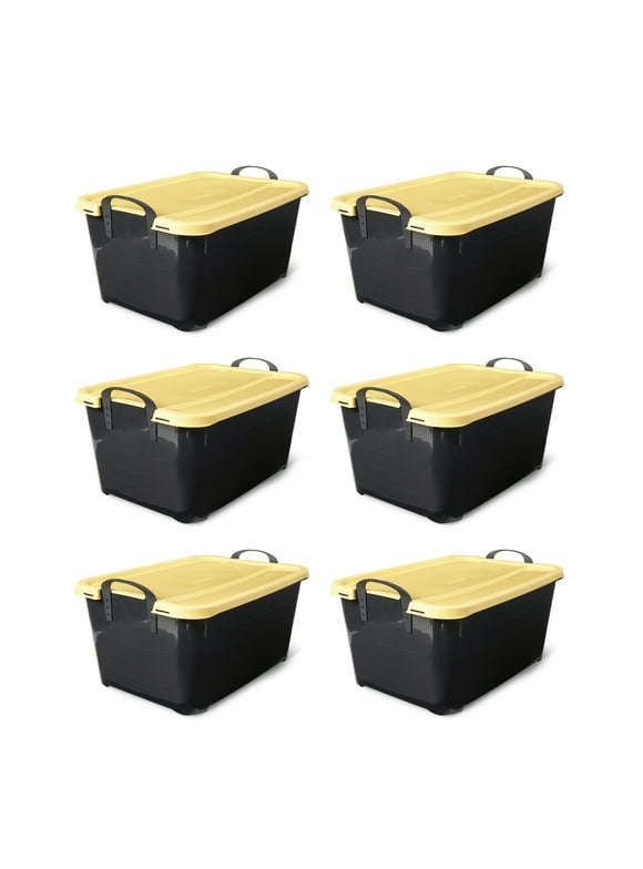 Life Story 55 Quart Plastic Stackable Storage Unit Bin, Black & Yellow (6 Pack)