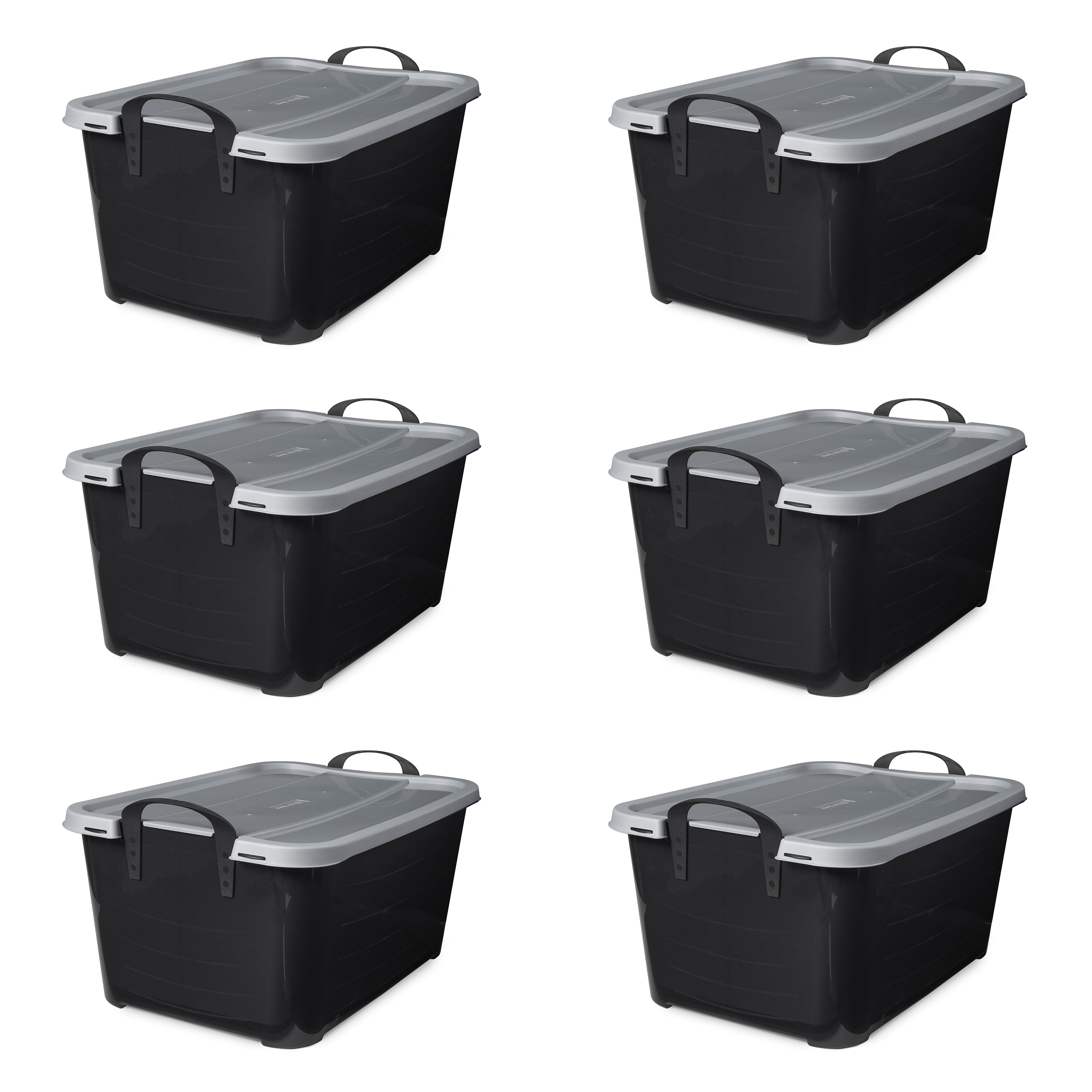 Life Story 55 Quart Black Stackable Lidded Storage Bins, Set of 6