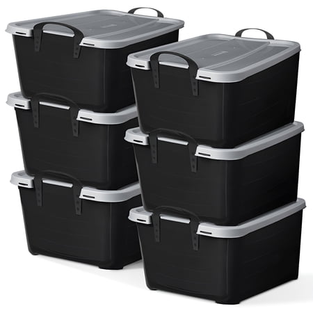 Life Story 55 Qt Stackable Storage Bin, Heavy Duty Lidded Container, Black/Gray, 6 Pack