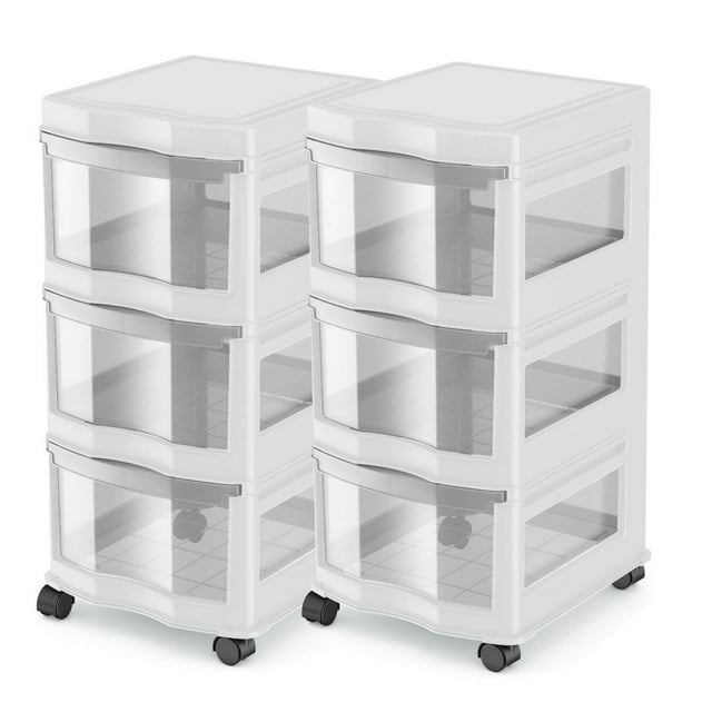 Life Story Classic 3 Shelf Storage Organizer Plastic Drawers, White (2