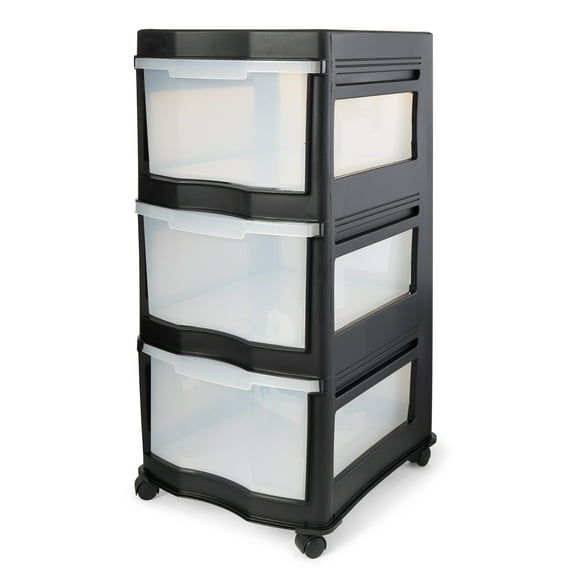 Life Story Classic Black 3 Shelf Standing Plastic Storage Organizer and Drawers