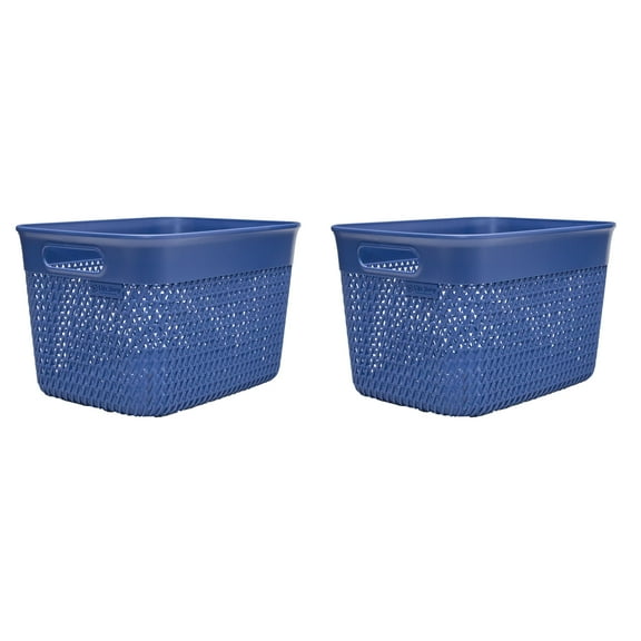 Life Story Lightweight Storage Woven Trendy Basket, 2 Pack, Blue