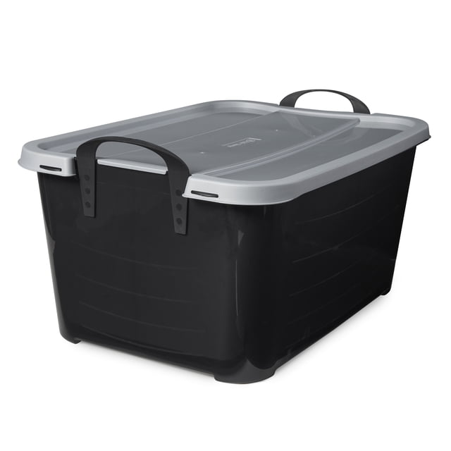 Life Story 55 Qt Stackable Storage Bin, Heavy Duty Lidded Container, Black/Gray, 24 Pack