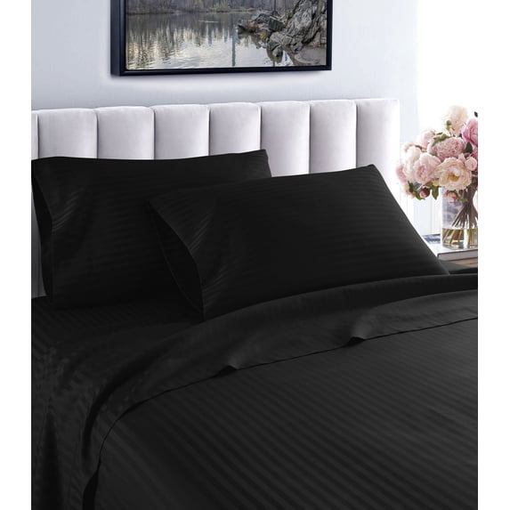 Home Sweet Home Dream LifeStyle Luxury Hotel Stripe 4-Piece 1200 Thread Count Black Stripe 100% Egyptian Cotton Sateen Sheet Set, California King – Deep Pocket