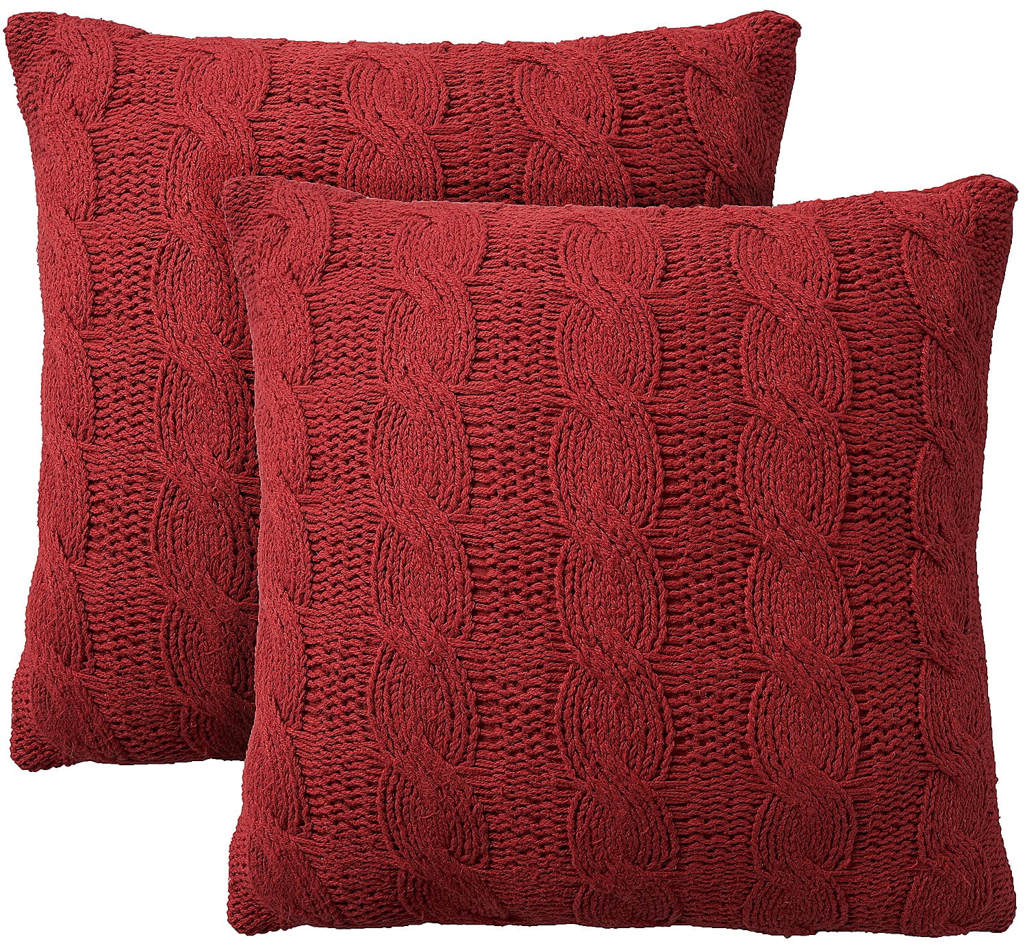 Red Cotton Cable Knit 18" Square Throw Pillow Set of 2