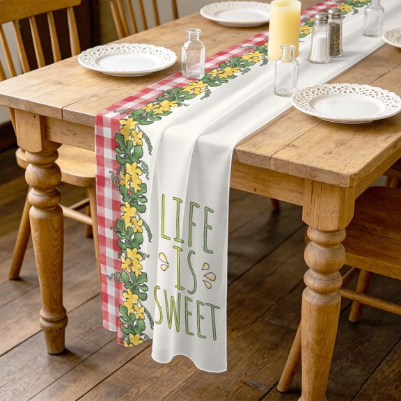 Life Is Sweet 10ft Cheesecloth Table Runner for Wedding 27"x120", Summer Watermelon Vines Kitchen Dinner Sheer Tulle Chiffon Dresser Scarf, Holiday Party Decorations