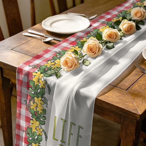 Life Is Sweet 4.5 ft Cheesecloth Table Runner for Wedding 19"x55", Summer Watermelon Vines Kitchen Dinner Sheer Tulle Chiffon Dresser Scarf, Holiday Party Decorations