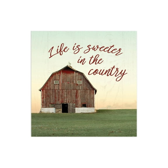 Life Sweeter Country Rustic Red Barn 12 x 12 Wood Wall Sign Plaque