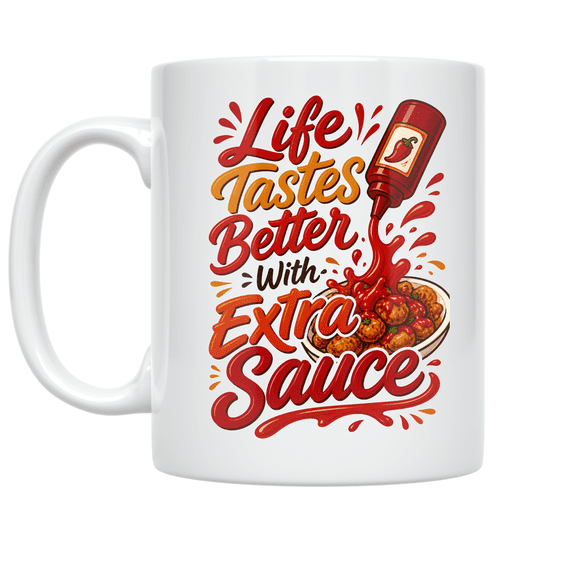 Life Tastes Better With Extra Sauce - Culinary Enthusiast - 11 oz Ceramic Coffee Mug