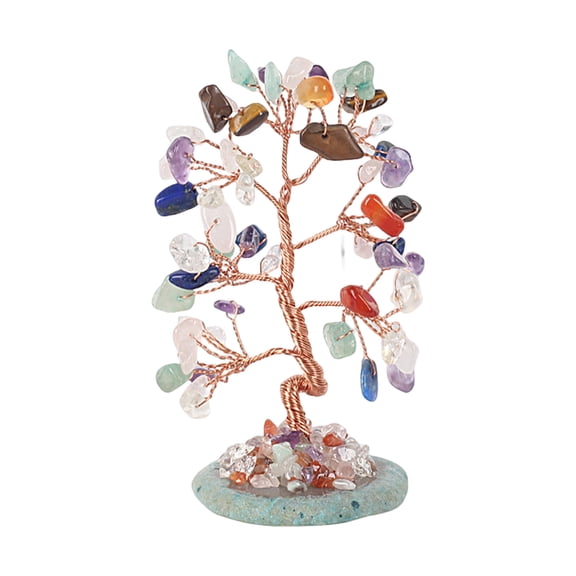 Life Tree Ornament 7 Branches Natural Faux Crystals Unique Appearance Artificial Agate Slices Base Copper Wire Decorative Spiritual Gift Imitation Gemstone Tree of Life Table Ornament Home Decor